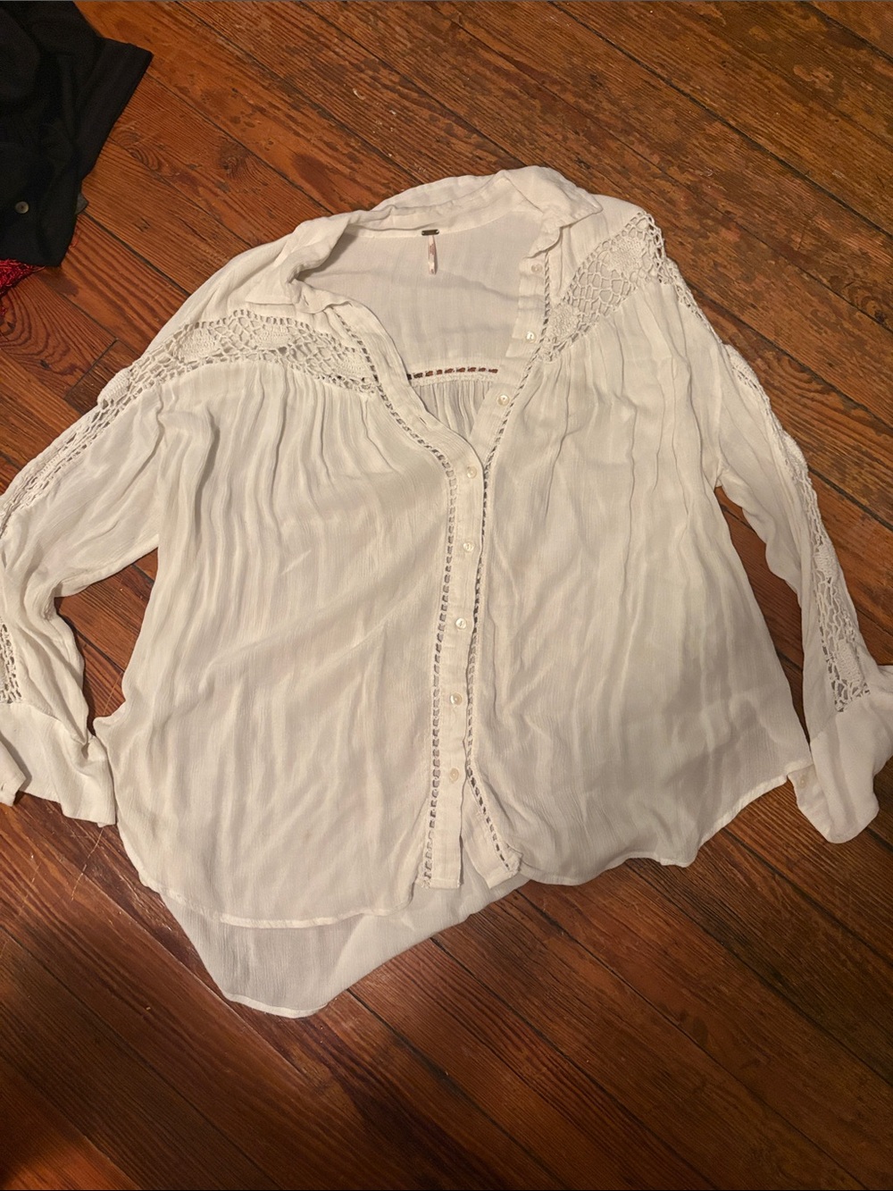 Free People White Crochet-Trim Button-Front Blouse
